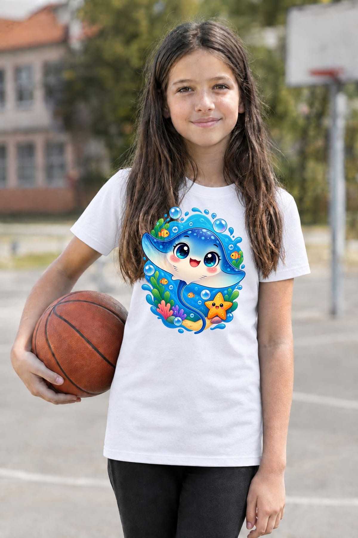 Koszulka dziecięca z płaszczką dla dziewczynki biała kawaii, zdjęcie 6