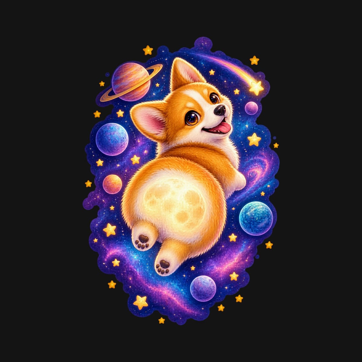 Koszulka z corgi dla chłopca czarna kosmiczna scena z gwiazdami, zdjęcie 2