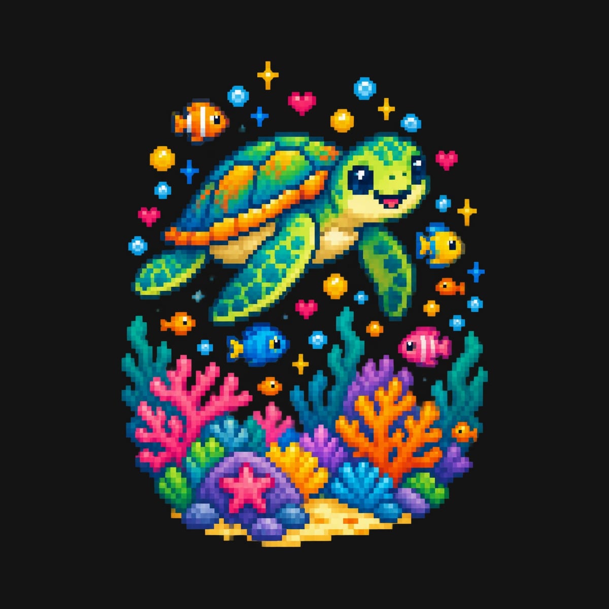 Koszulka z żółwiem pixel art dla chłopca czarna nad rafą, zdjęcie 2