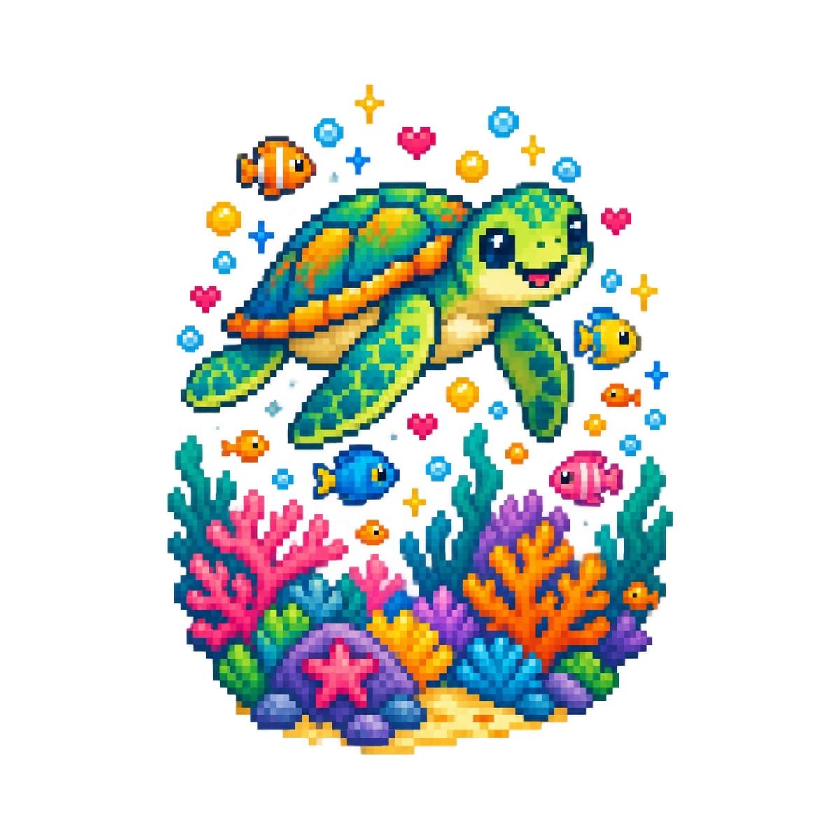 Koszulka z żółwiem pixel art dla chłopca biała nad rafą, zdjęcie 2