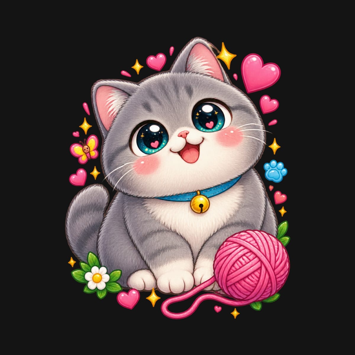 Koszulka z kotem brytyjskim dla chłopca czarna słodki kawaii, zdjęcie 2