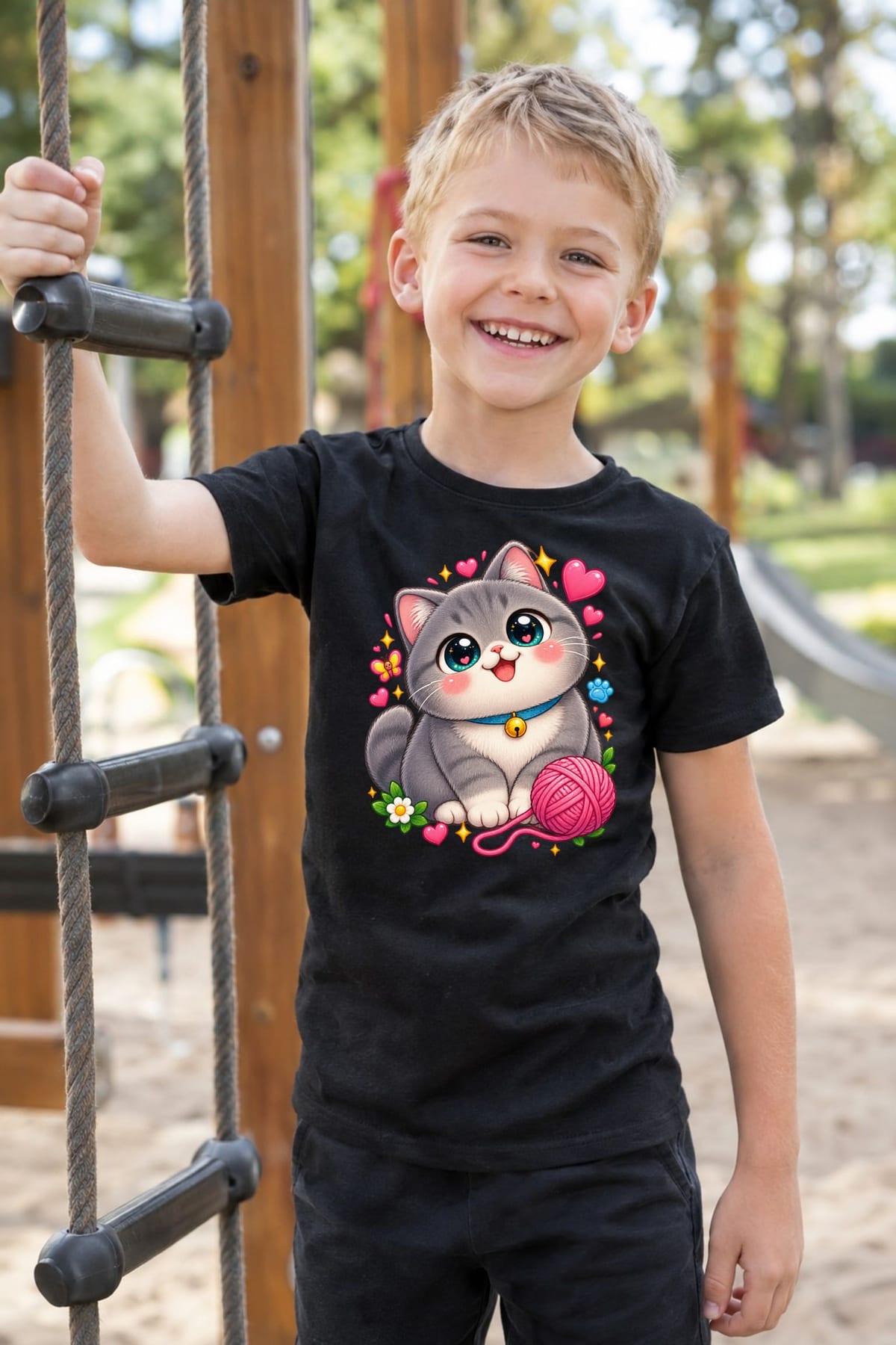 Koszulka z kotem brytyjskim dla chłopca czarna słodki kawaii, zdjęcie 4