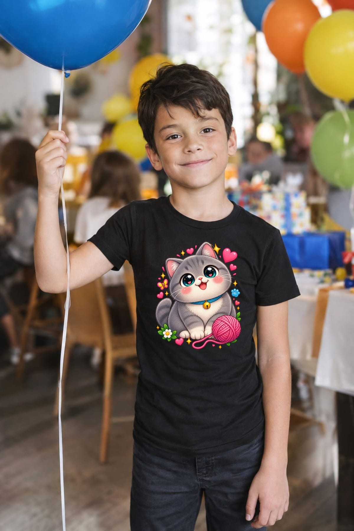Koszulka z kotem brytyjskim dla chłopca czarna słodki kawaii, zdjęcie 7