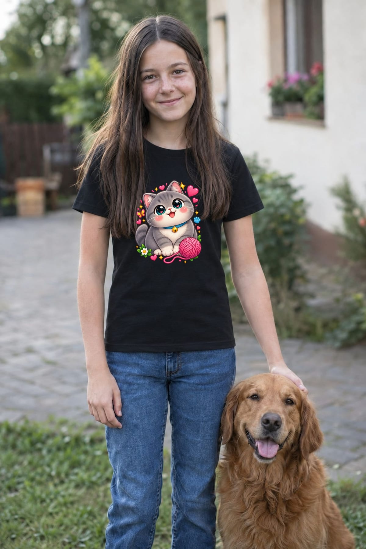 Koszulka z kotem brytyjskim dla dziewczynki czarna kawaii, zdjęcie 8