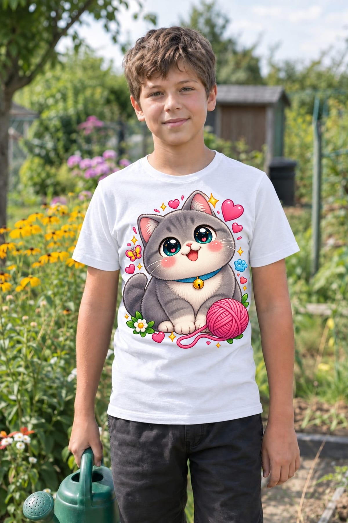 Koszulka z kotem brytyjskim dla chłopca biała słodki kawaii, zdjęcie 4