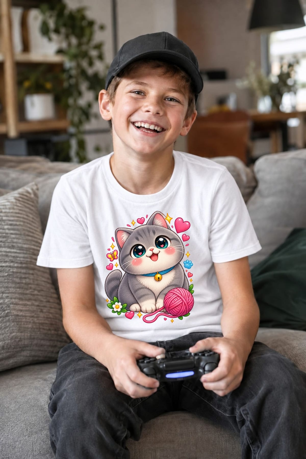 Koszulka z kotem brytyjskim dla chłopca biała słodki kawaii, zdjęcie 5