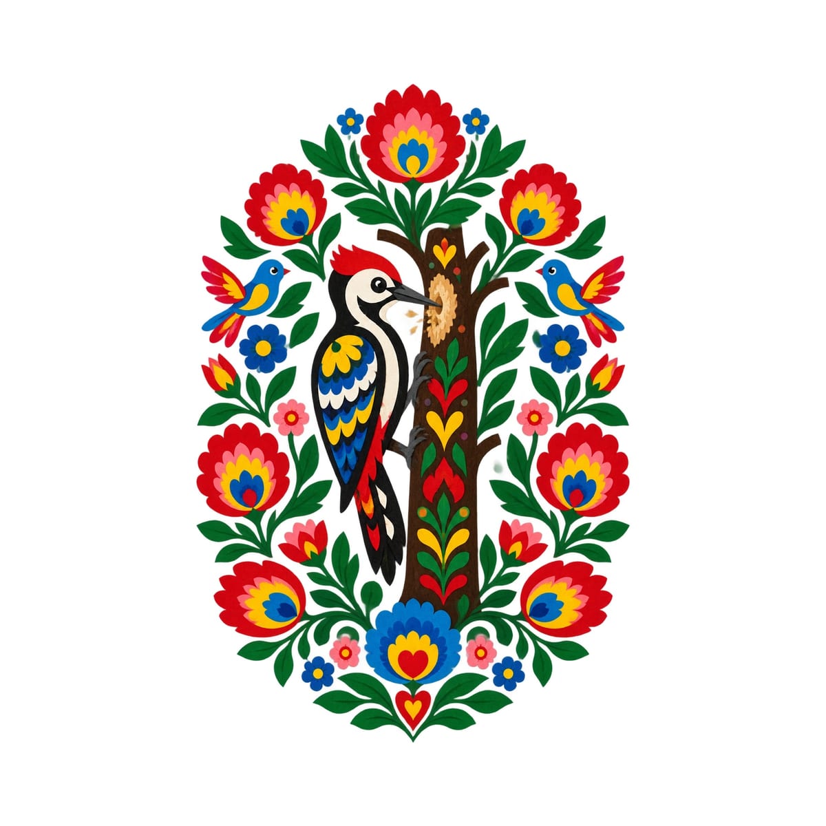 Koszulka z dzięciołem dla dziewczynki biała ludowa wycinanka, zdjęcie 2