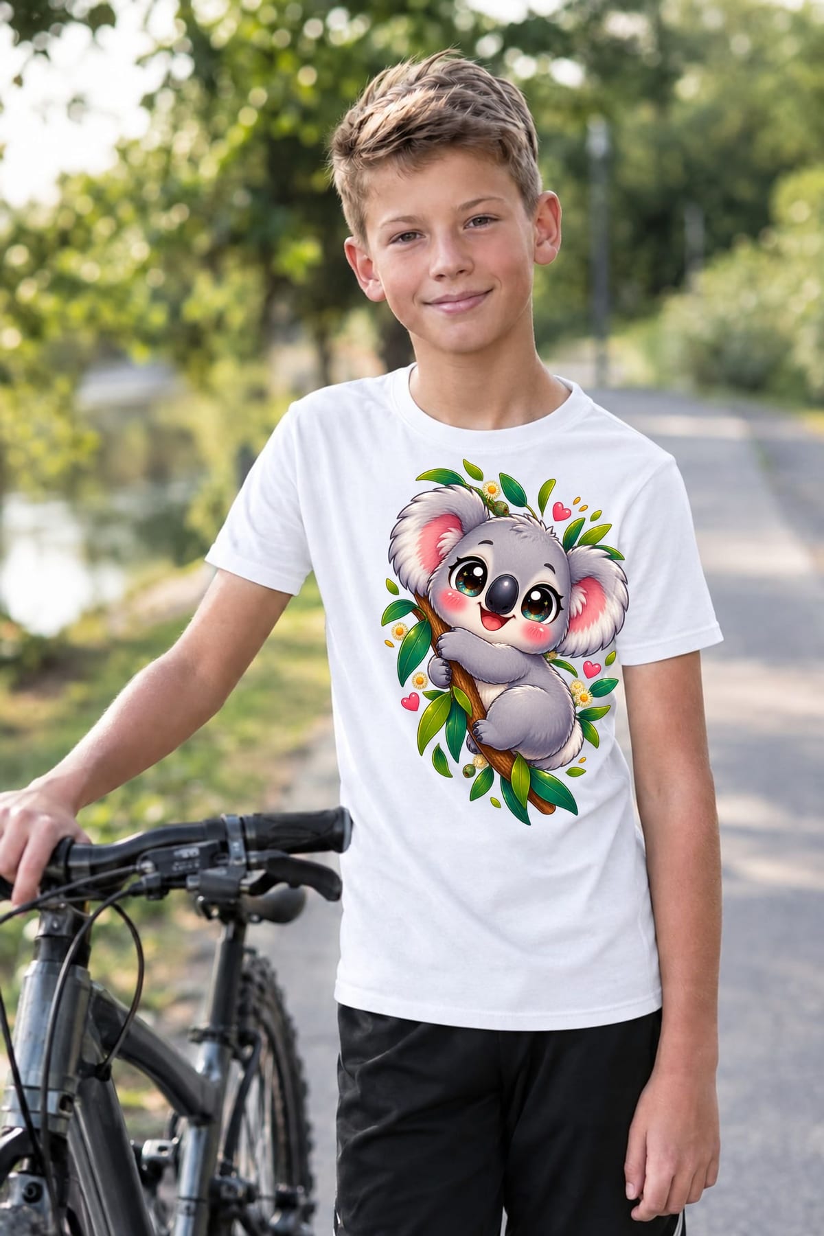Koszulka z koalą dla chłopca biała słodki kawaii dla dzieci, zdjęcie 3
