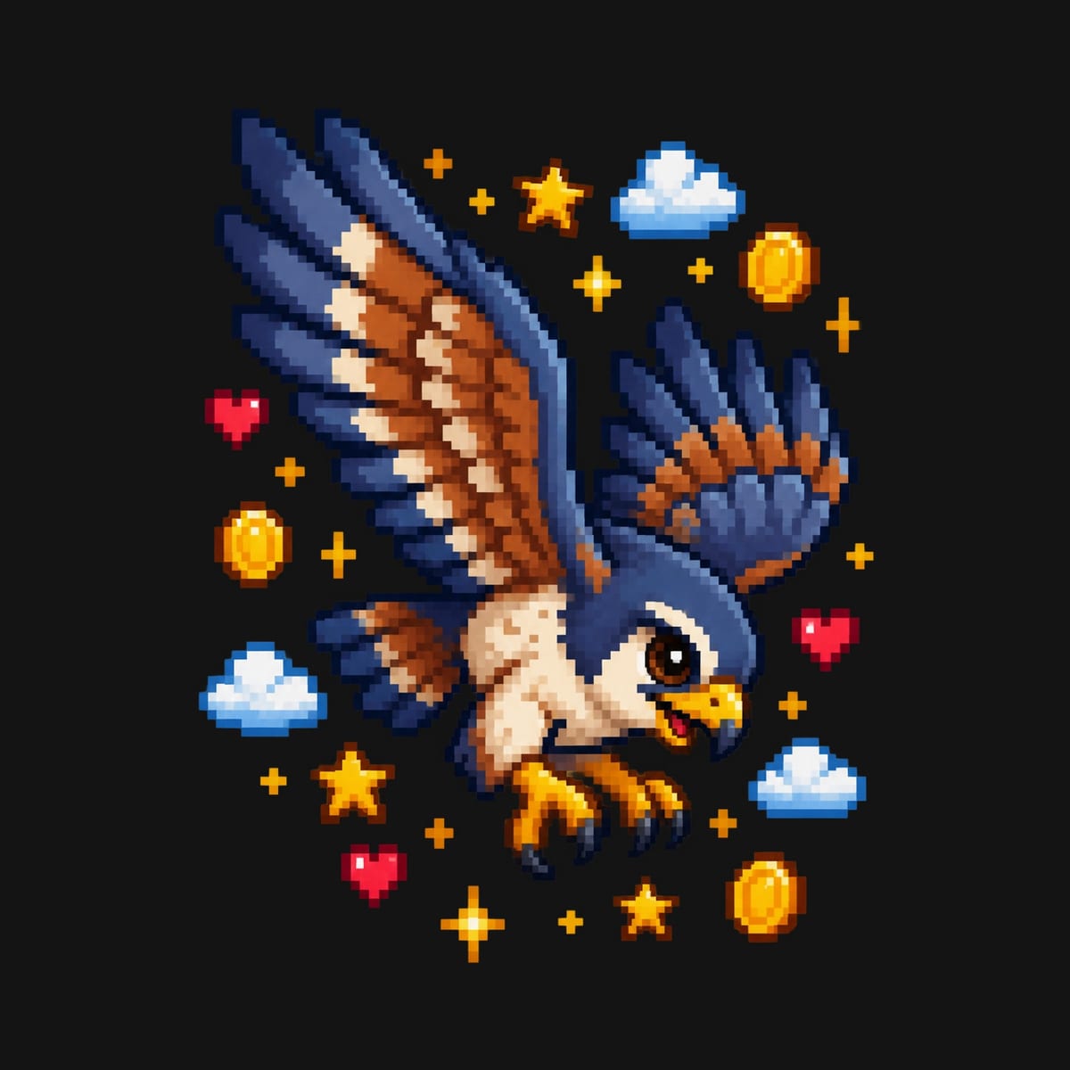 Koszulka z sokołem pixel art dla chłopca czarna dla dzieci, zdjęcie 2
