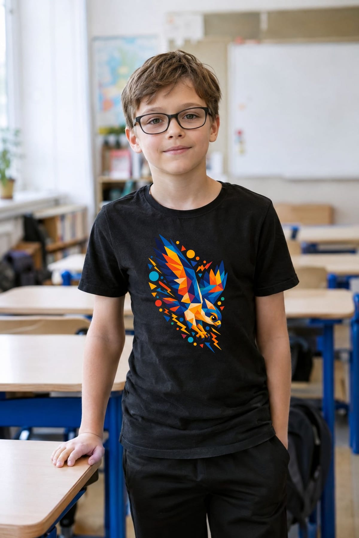 Koszulka z sokołem geometryczna dla chłopca czarna w locie nurkowym, zdjęcie 8