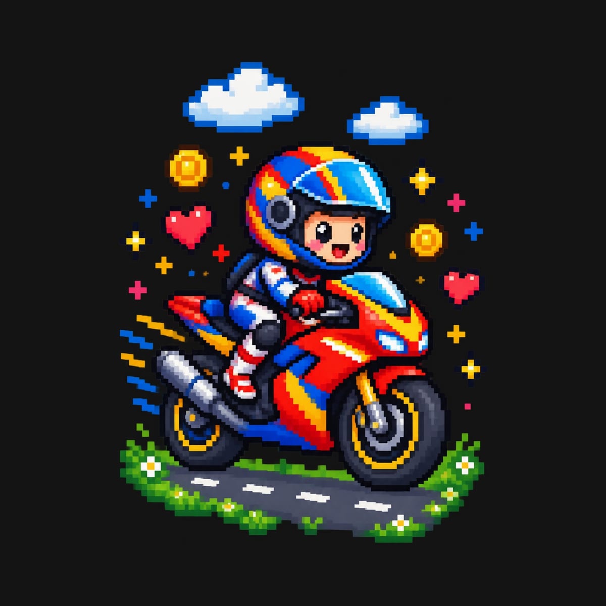 Koszulka dziecięca z motocyklem dla chłopca czarna pixel art, zdjęcie 2