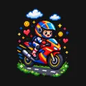 Koszulka dziecięca z motocyklem dla chłopca czarna pixel art, zdjęcie 2