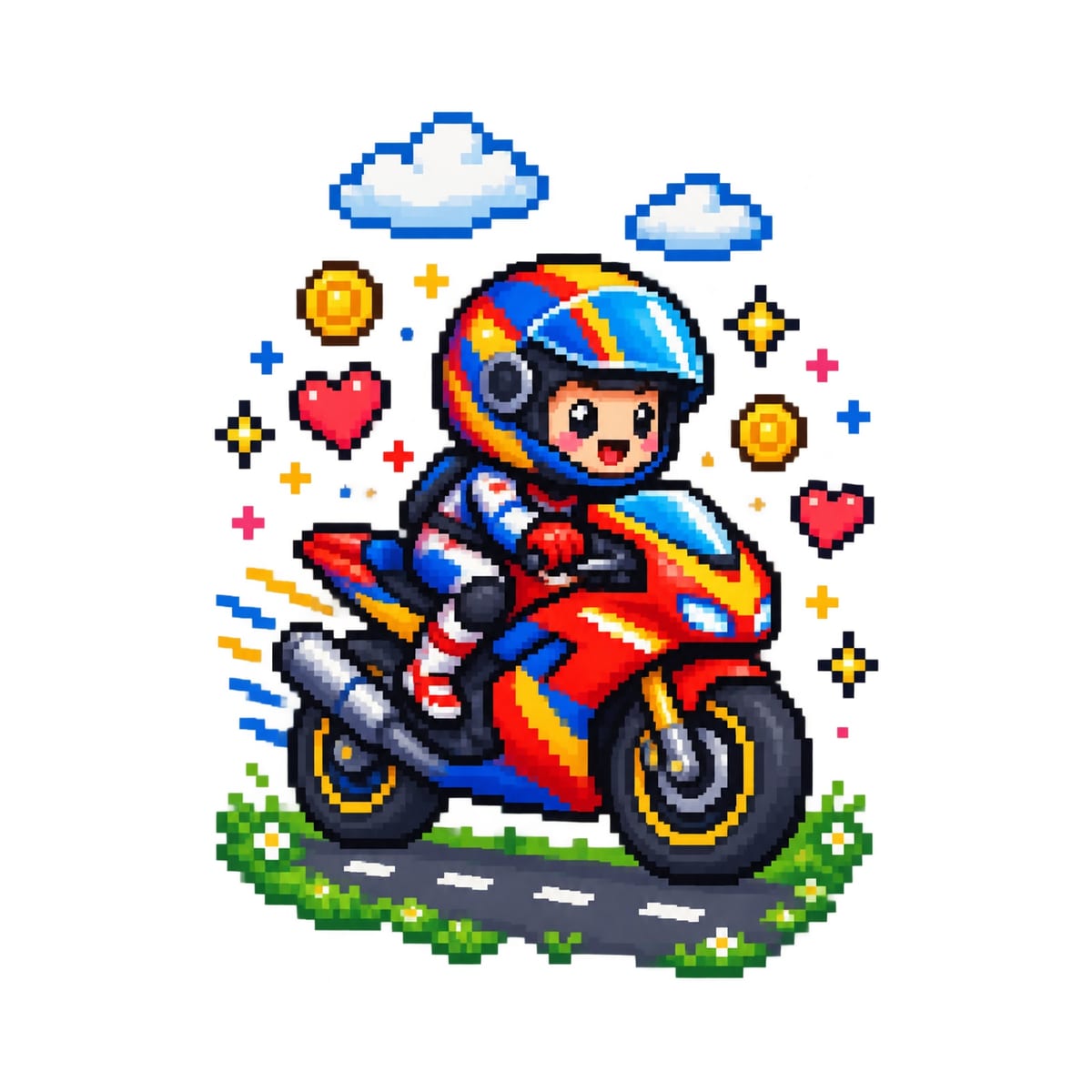 Koszulka dziecięca z motocyklem dla chłopca biała pixel art, zdjęcie 2