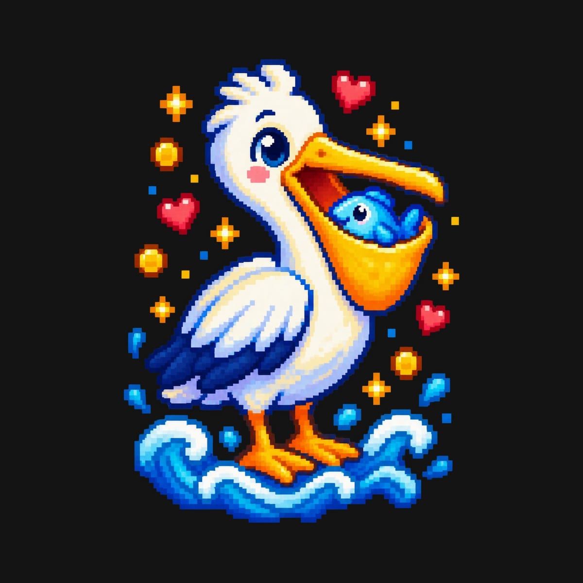 Koszulka z pelikanem pixel art dla chłopca czarna blokowy styl, zdjęcie 2
