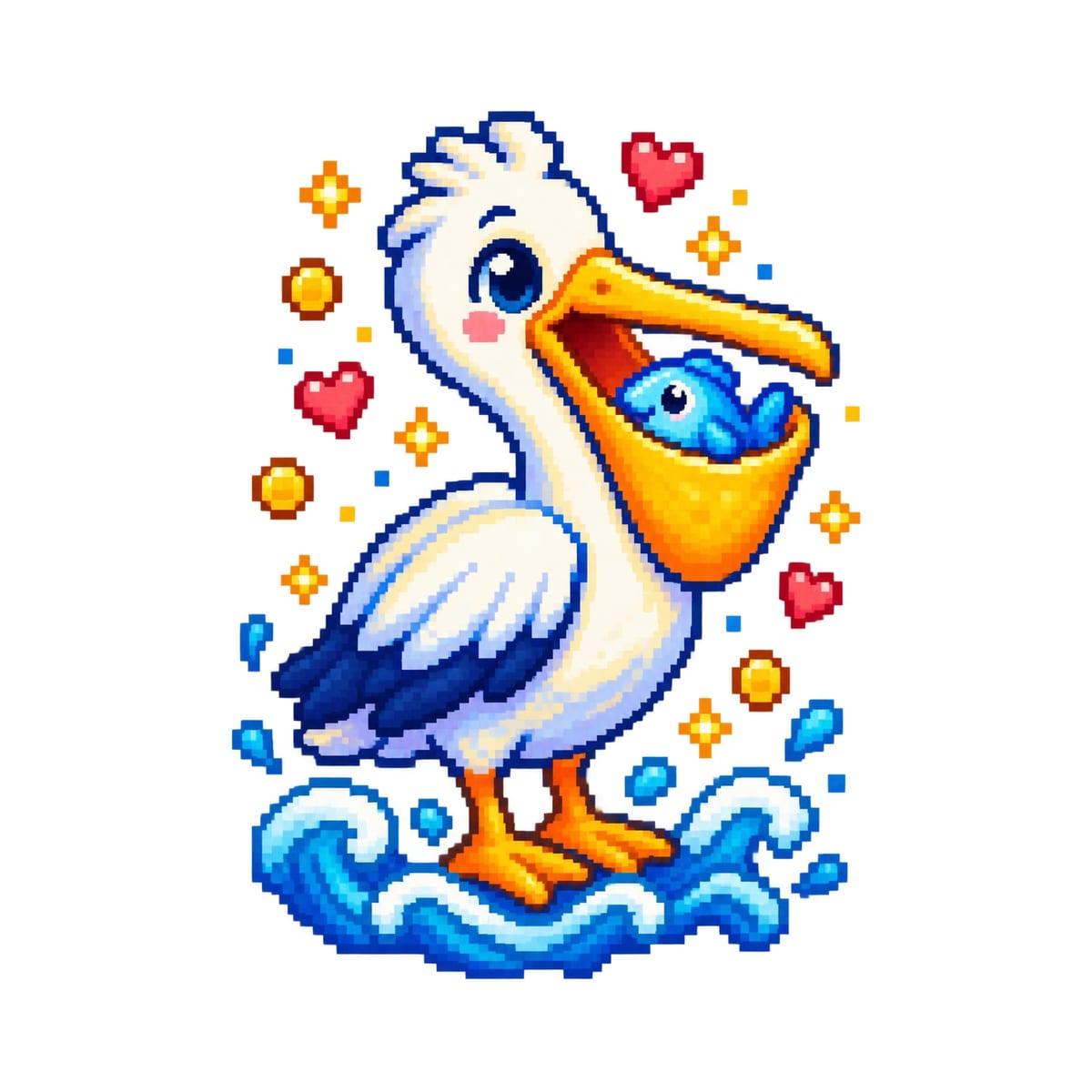Koszulka z pelikanem pixel art dla chłopca biała blokowy styl, zdjęcie 2