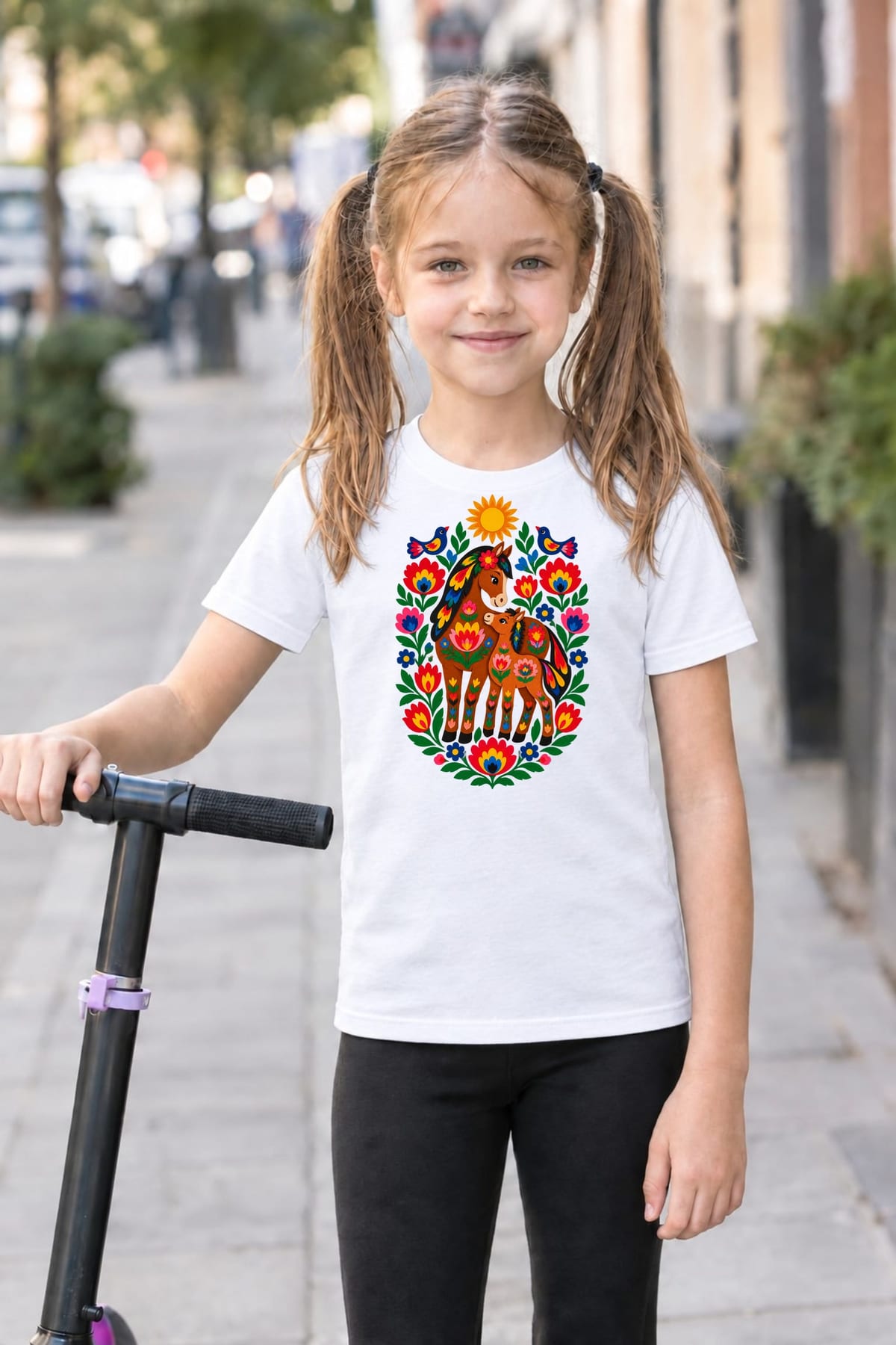 Koszulka z klaczą dla dziewczynki biała ludowa wycinanka, zdjęcie 8