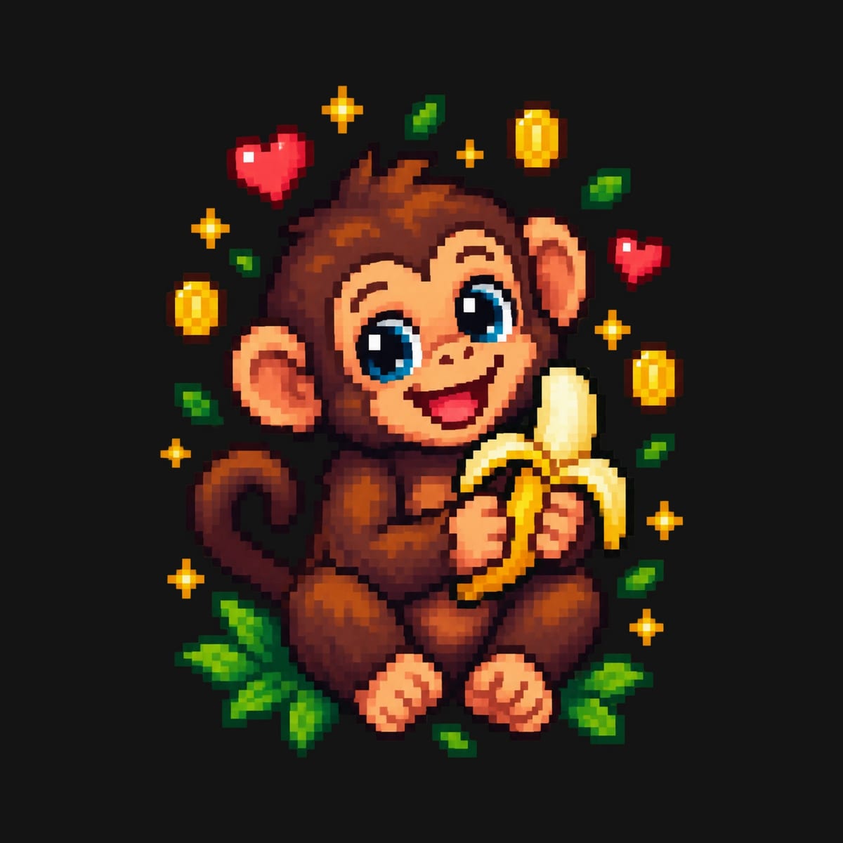 Koszulka z małpką dla dziecka dla dziewczynki czarna pixel art, zdjęcie 2
