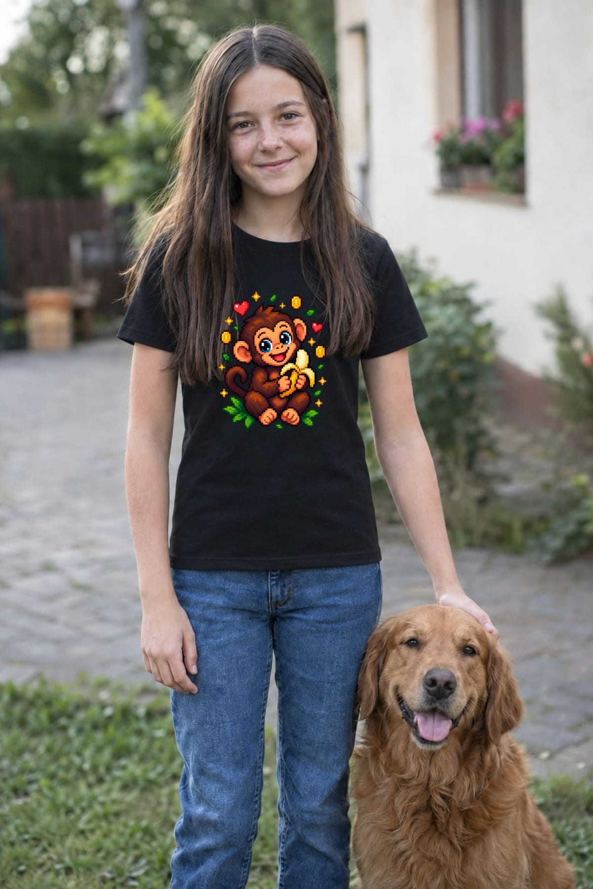 Koszulka z małpką dla dziecka dla dziewczynki czarna pixel art, zdjęcie 8