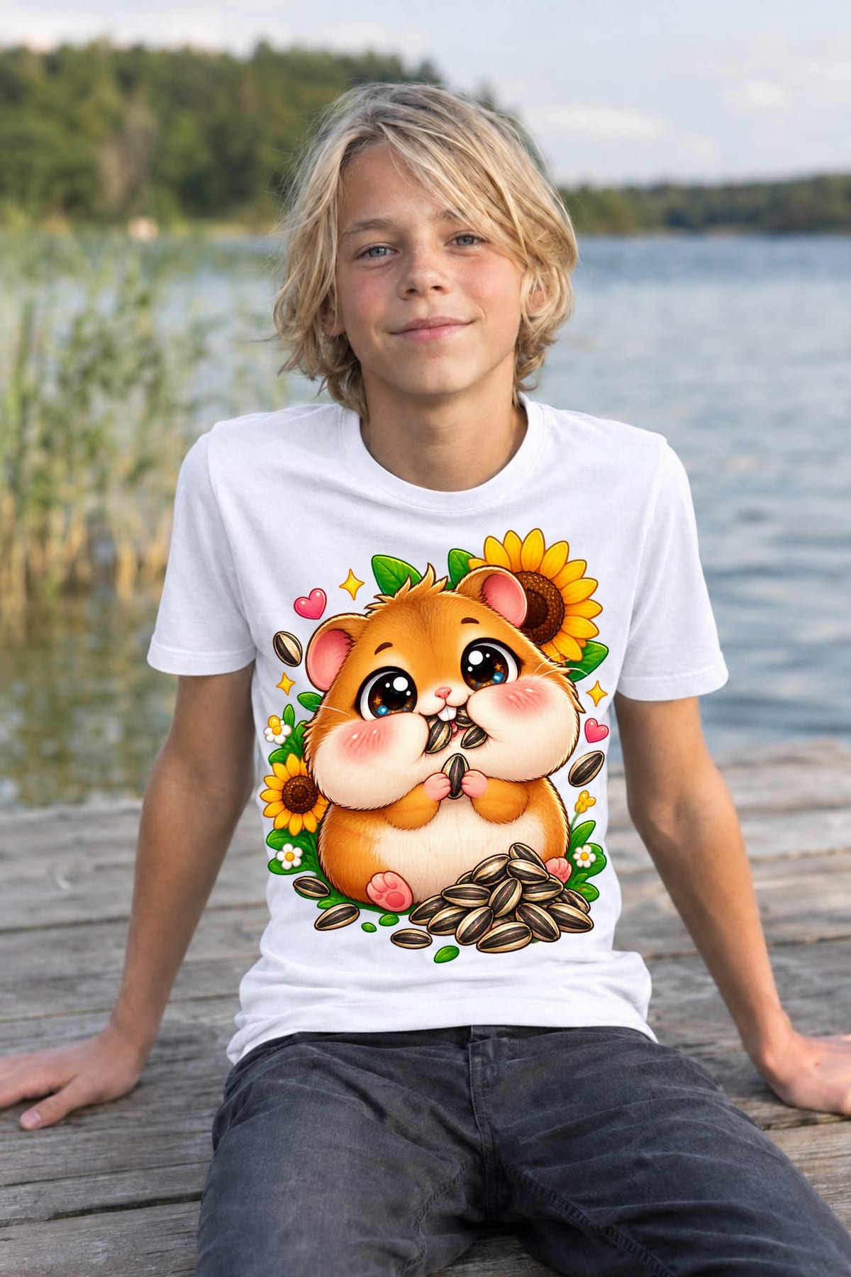 Koszulka dla chłopca z chomikiem biała słodki styl kawaii, zdjęcie 6