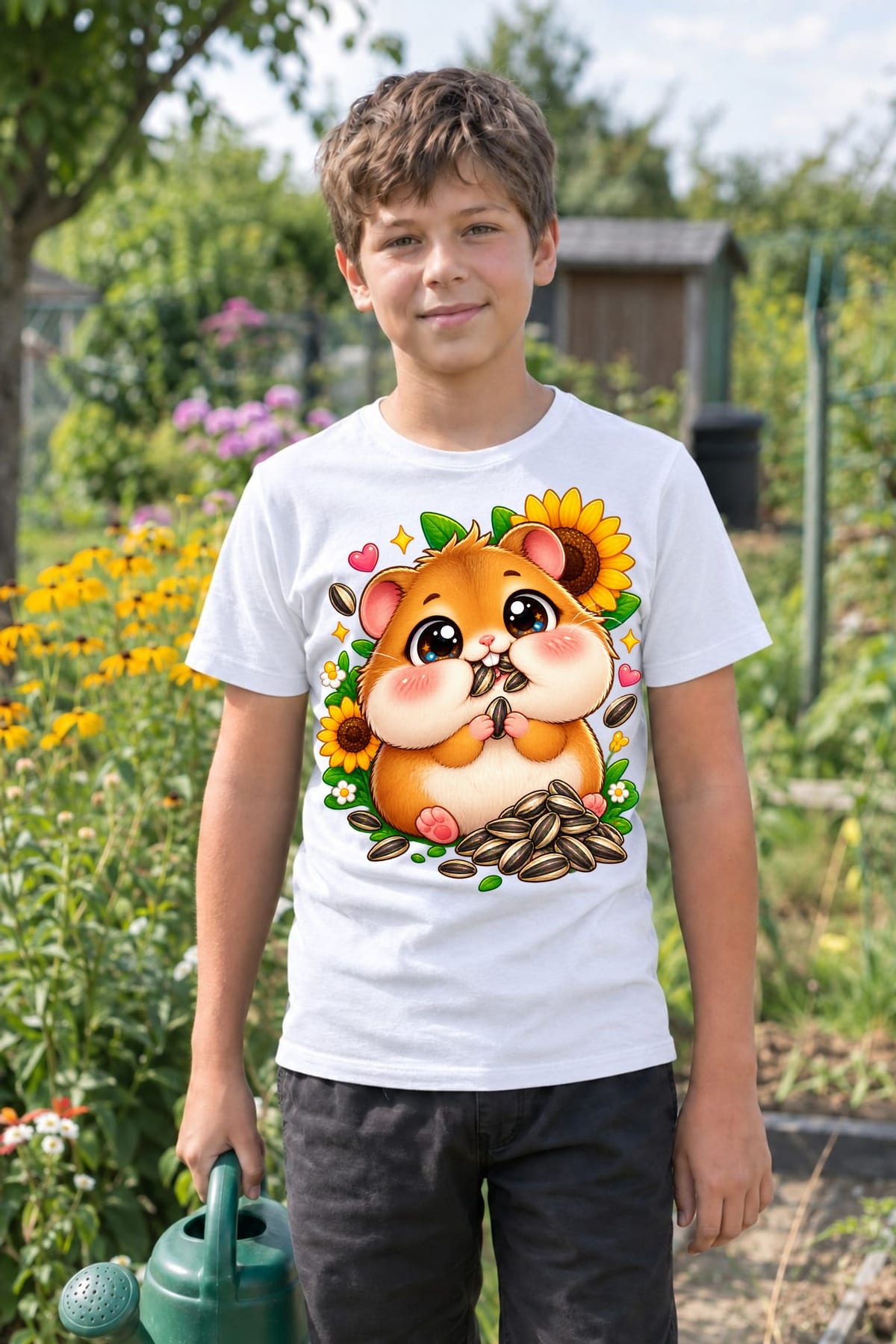Koszulka dla chłopca z chomikiem biała słodki styl kawaii, zdjęcie 7
