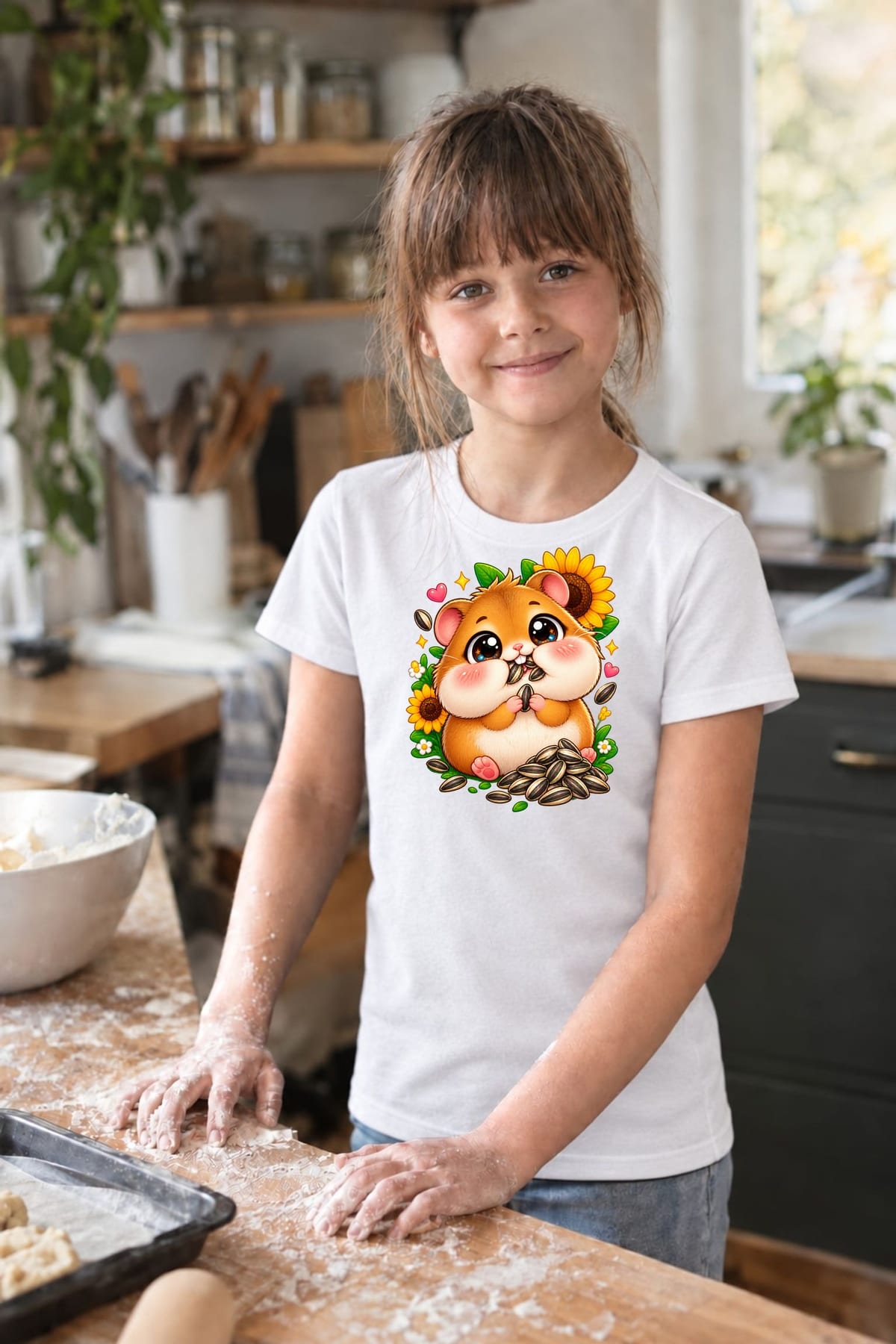 Koszulka dla dziewczynki z chomikiem biała słodki styl kawaii, zdjęcie 6