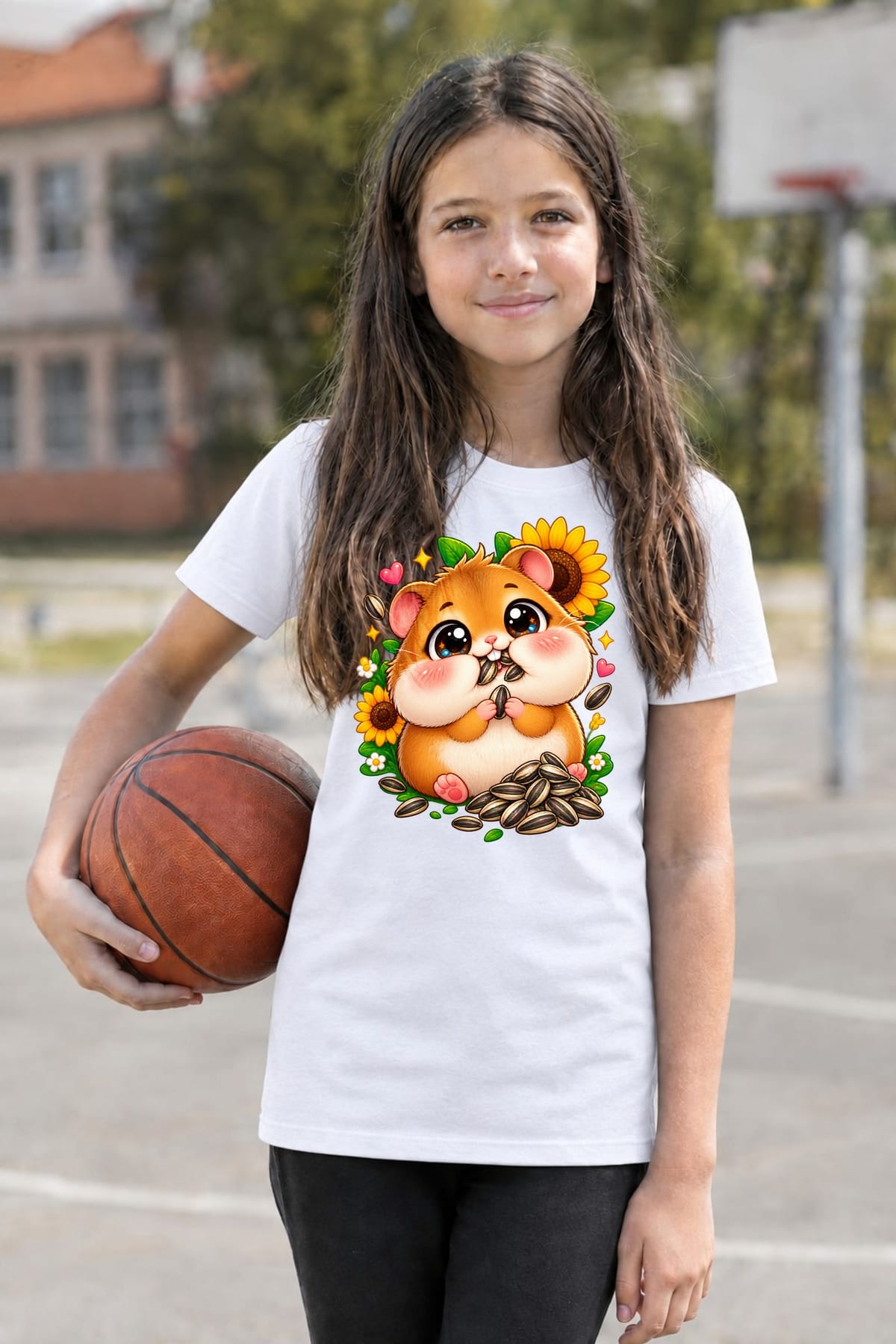 Koszulka dla dziewczynki z chomikiem biała słodki styl kawaii, zdjęcie 7
