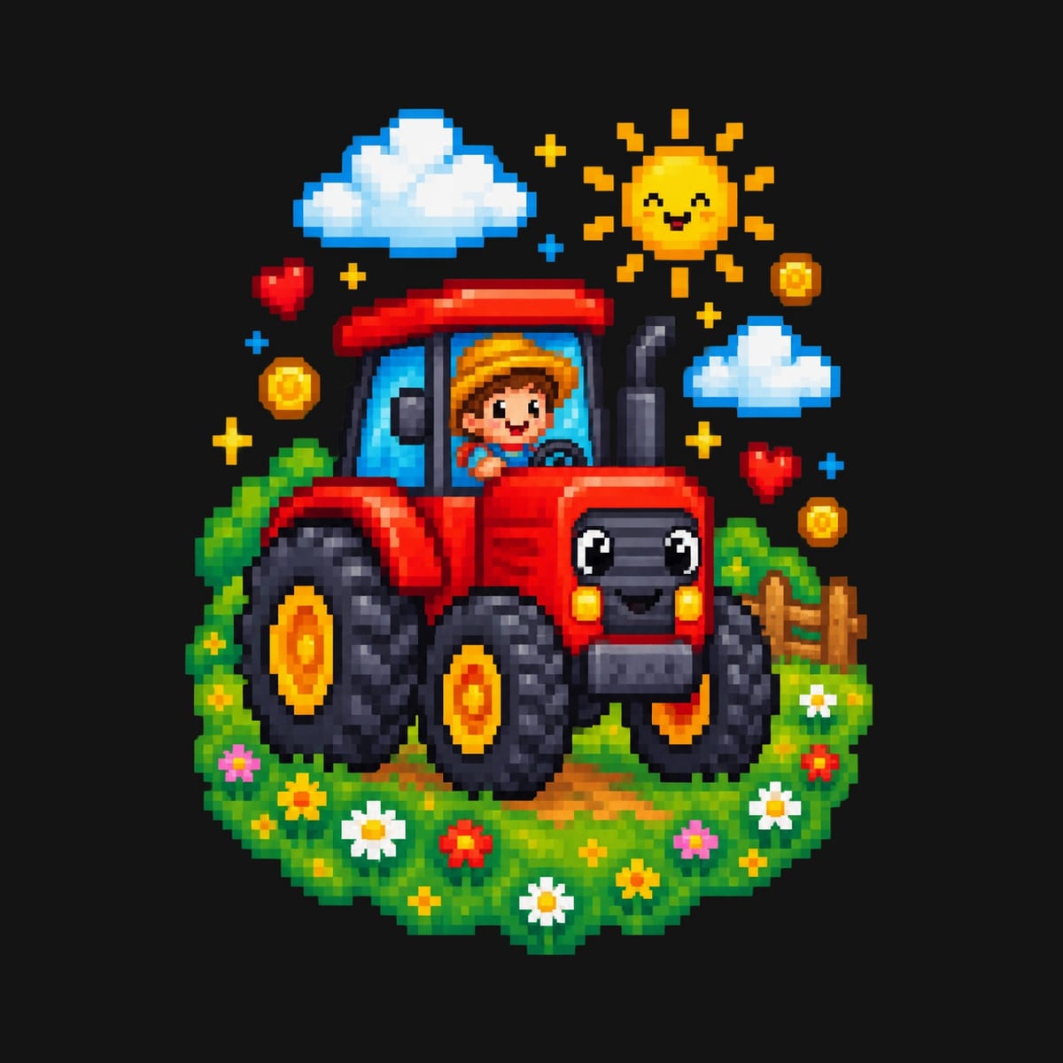 Koszulka dziecięca z ciągnikiem dla chłopca czarna pixel art, zdjęcie 2