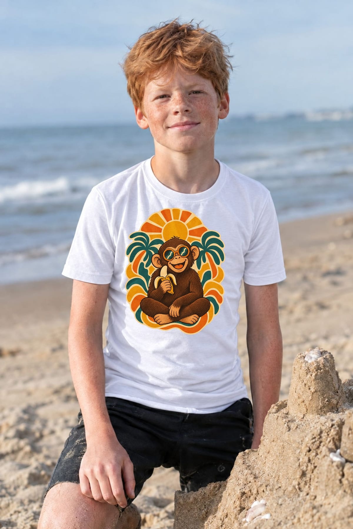 Koszulka z szympansem dla dziecka dla chłopca biała klimat lat 70, zdjęcie 3