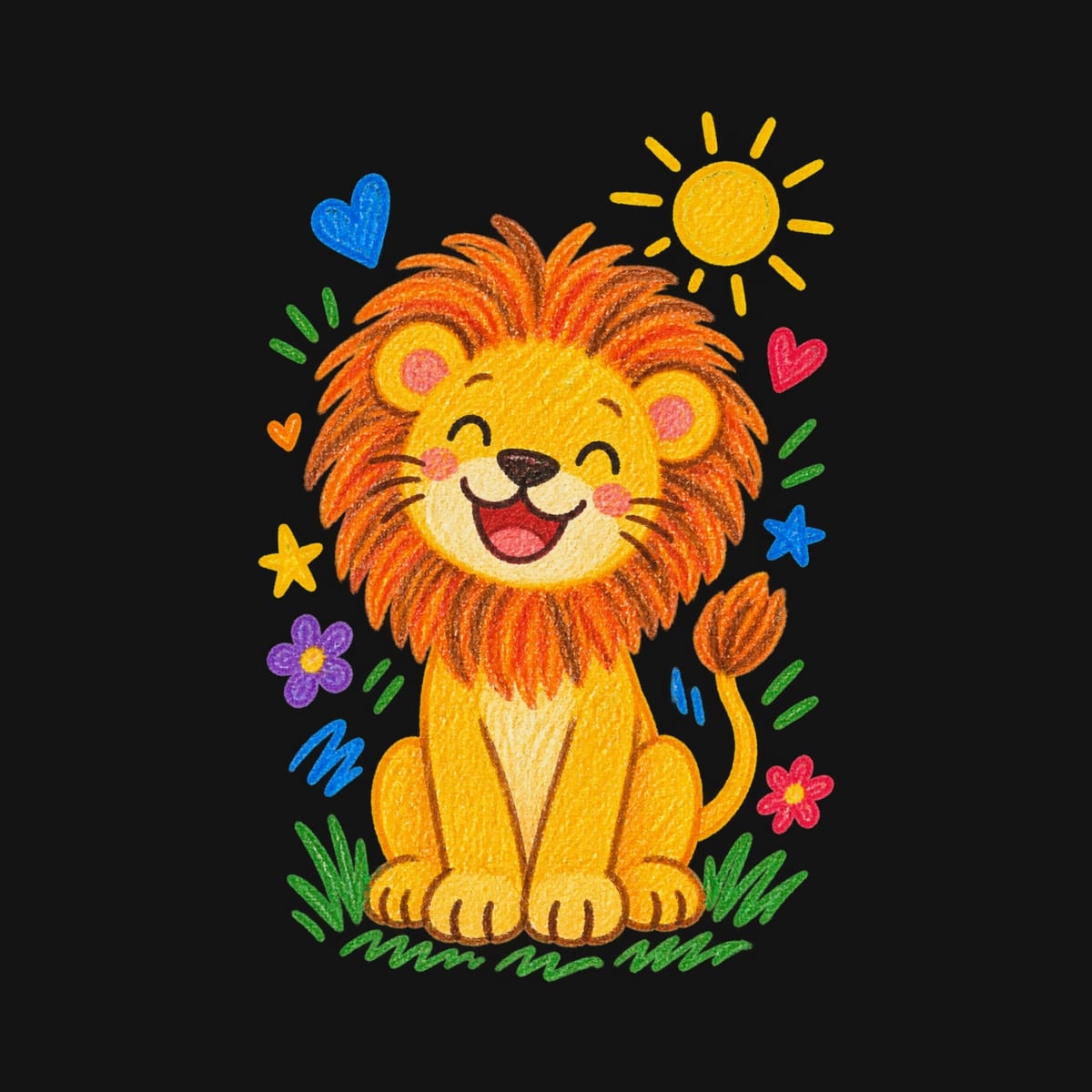 Koszulka ze lwem rysunek dla dziewczynki czarna kredkami, zdjęcie 2