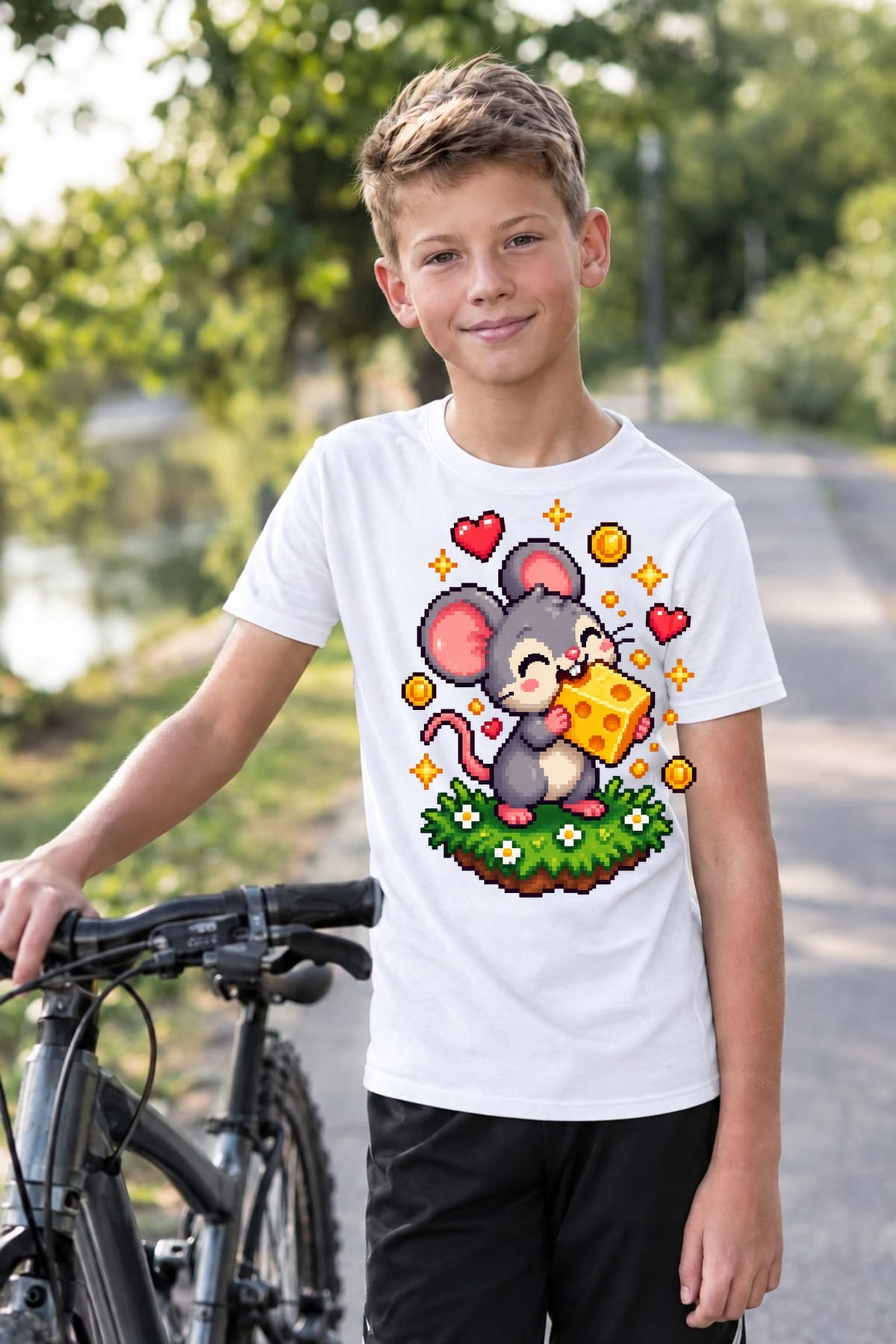 Koszulka z myszą dla chłopca biała retro pixel art, zdjęcie 7
