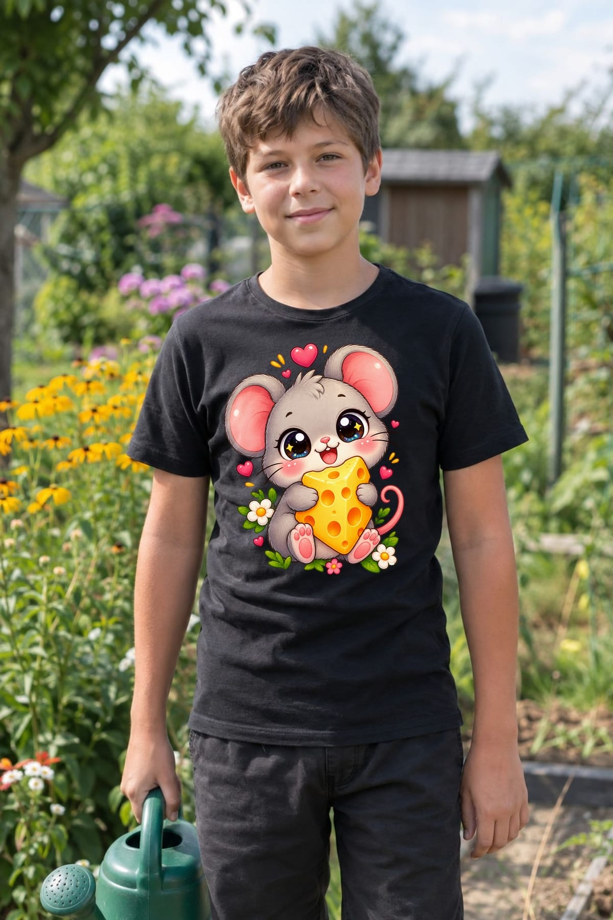 Koszulka z myszą dla chłopca czarna słodki styl kawaii, zdjęcie 5