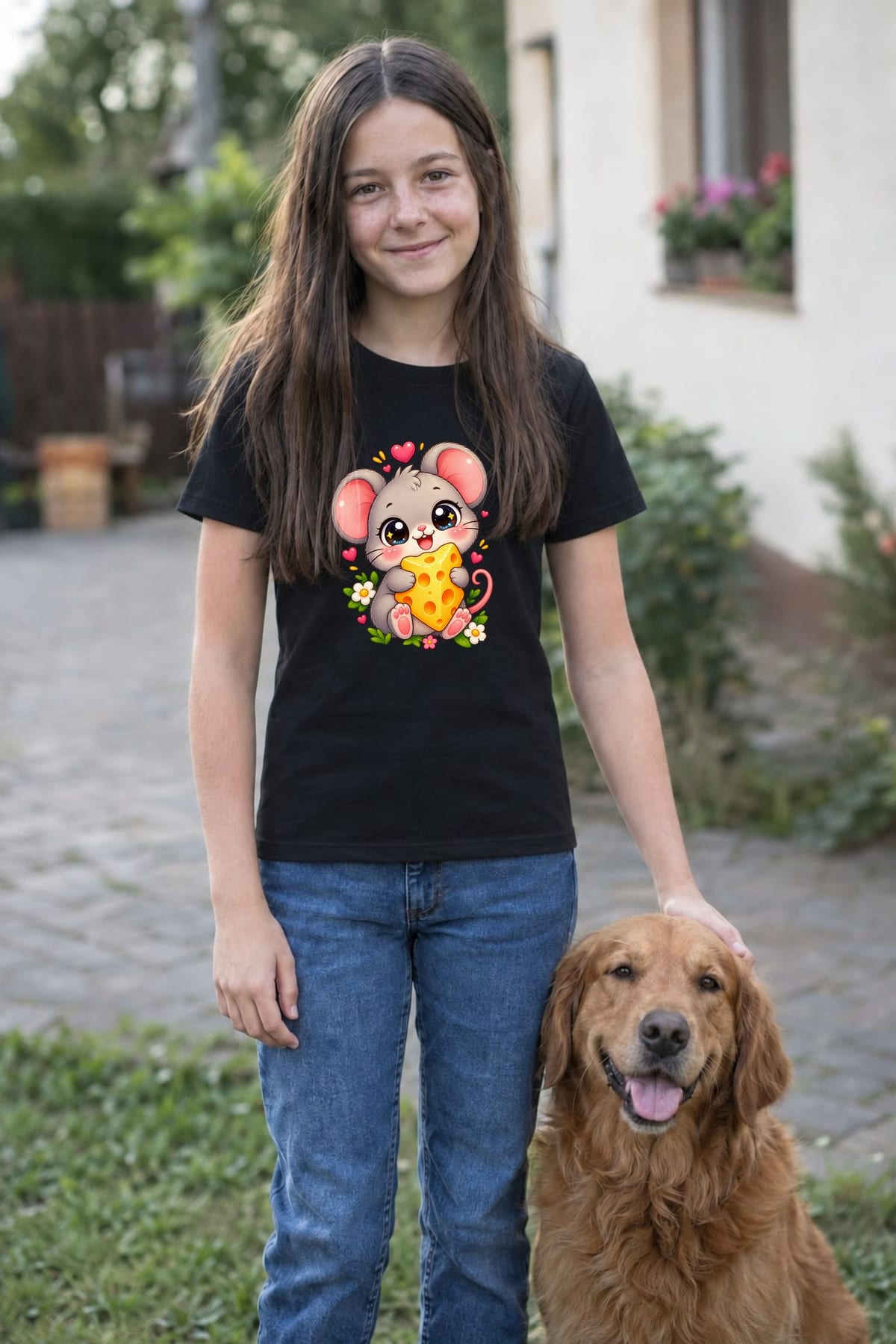 Koszulka z myszą dla dziewczynki czarna słodki styl kawaii, zdjęcie 4