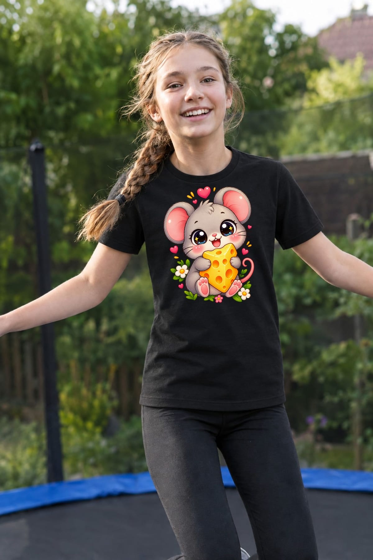 Koszulka z myszą dla dziewczynki czarna słodki styl kawaii, zdjęcie 6