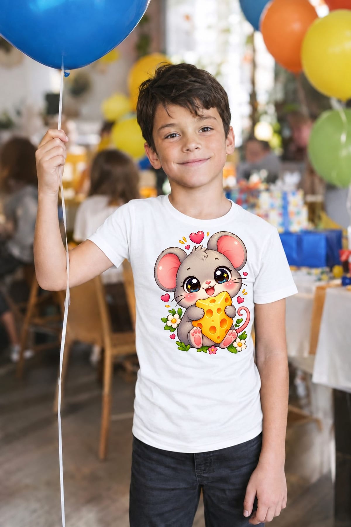 Koszulka z myszą dla chłopca biała słodki styl kawaii, zdjęcie 6