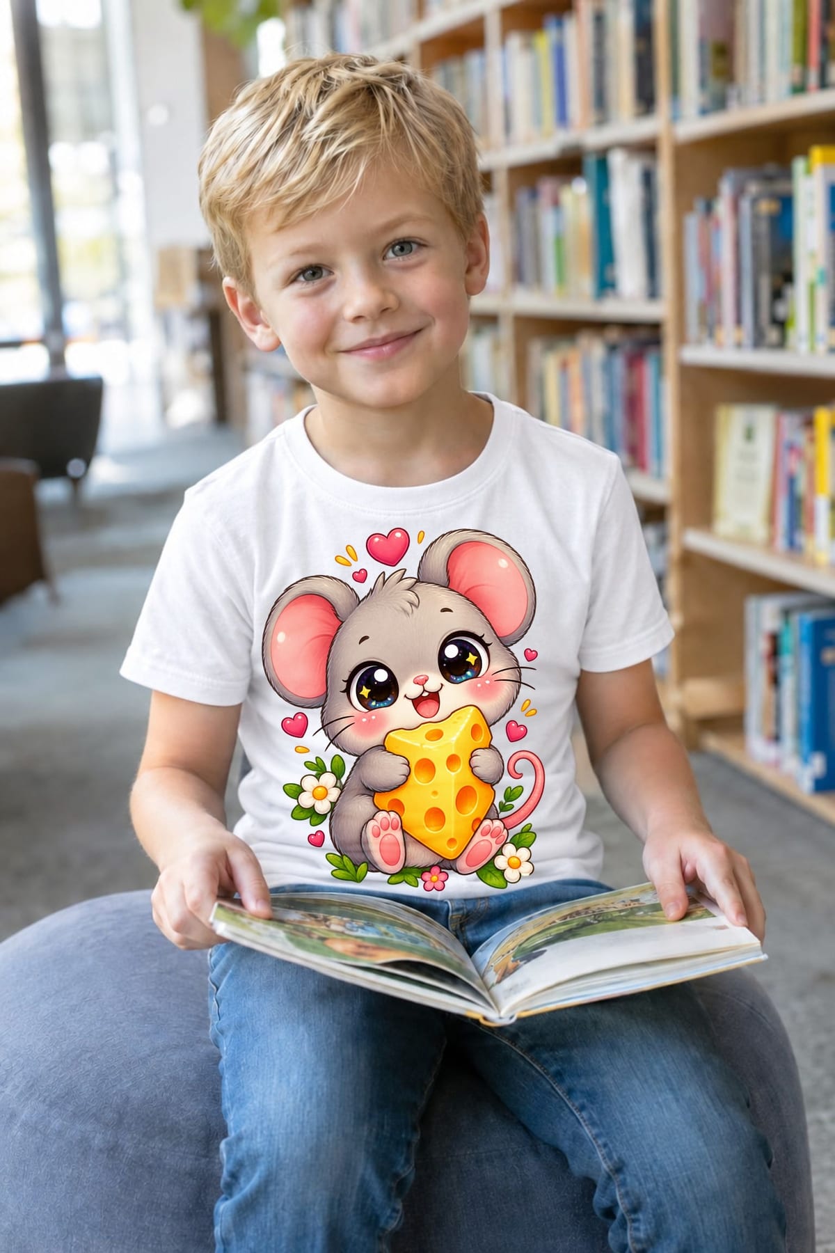 Koszulka z myszą dla chłopca biała słodki styl kawaii, zdjęcie 7
