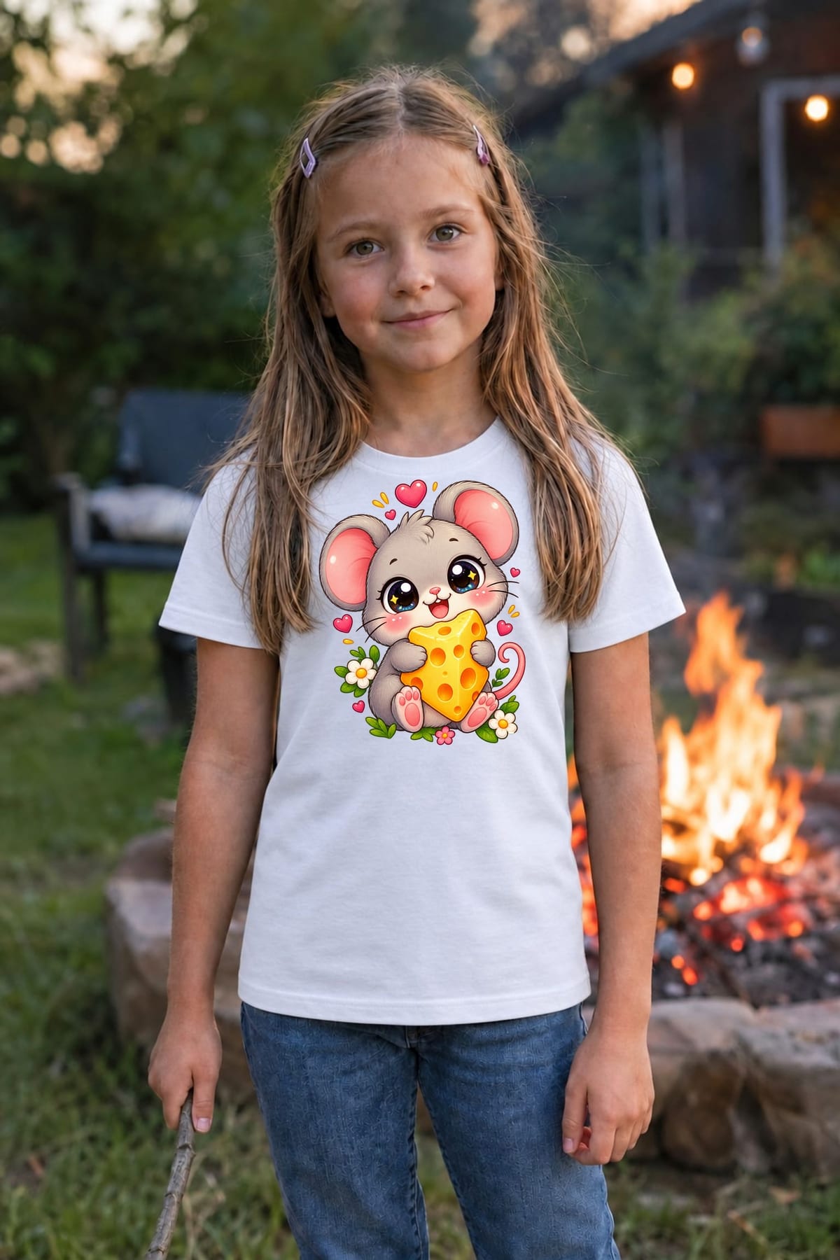 Koszulka z myszą dla dziewczynki biała słodki styl kawaii, zdjęcie 4
