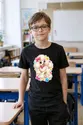Koszulka dla dziewczynki z pudlem czarna efekt naklejki, zdjęcie 3