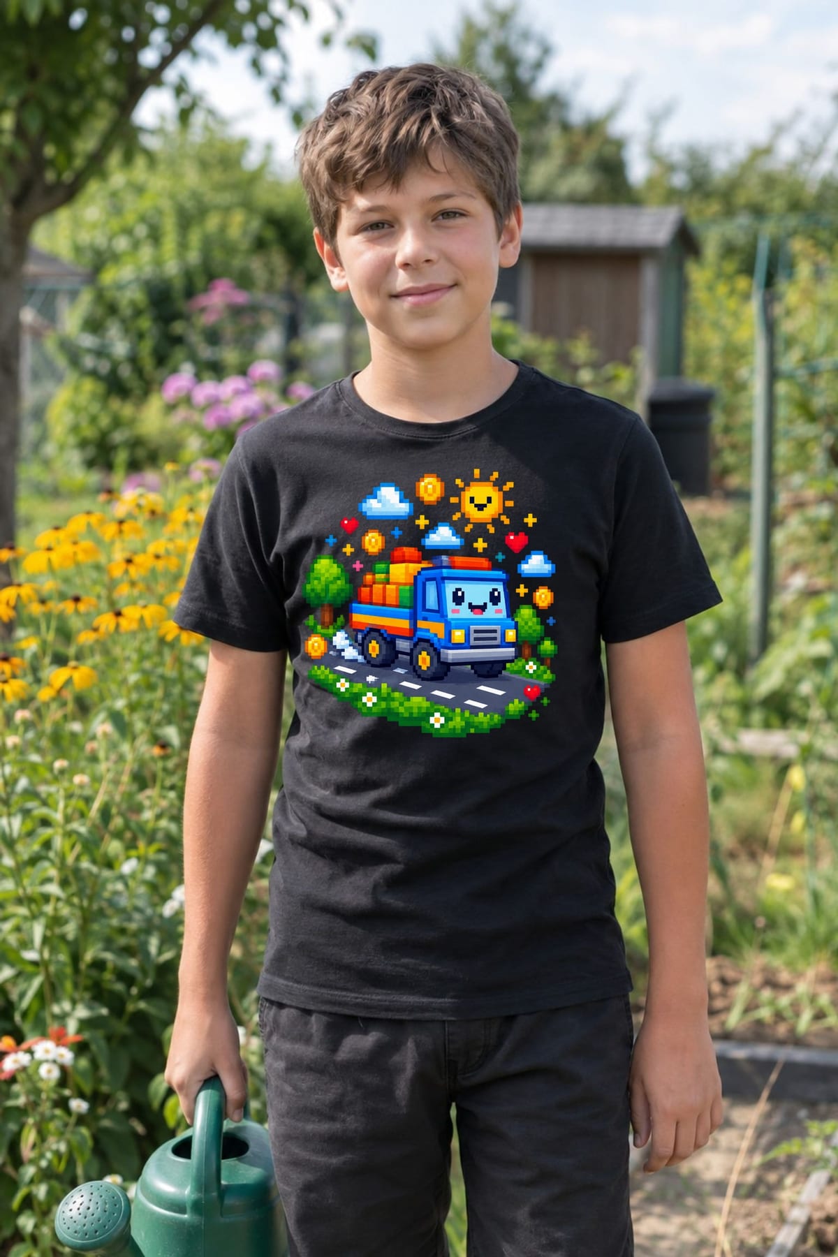 Koszulka z tirem w pixel art dla chłopca czarna dla dzieci, zdjęcie 8