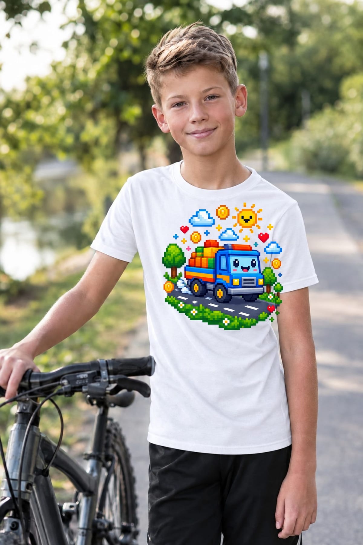 Koszulka z tirem w pixel art dla chłopca biała dla dzieci, zdjęcie 8