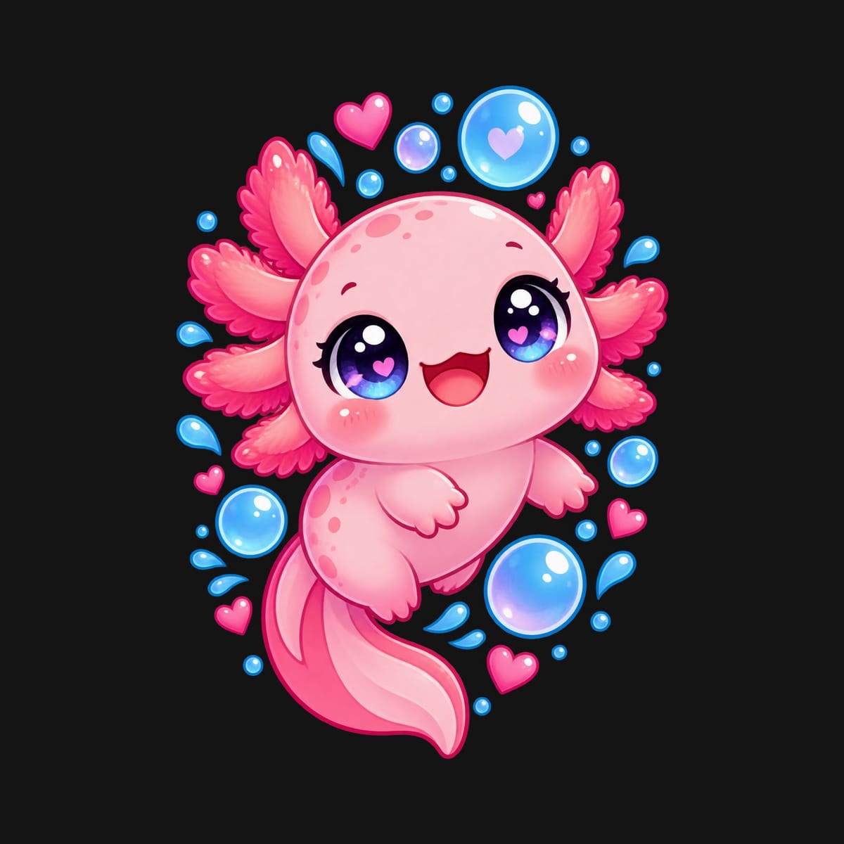 Koszulka z aksolotlem dla chłopca czarna słodki styl kawaii, zdjęcie 2