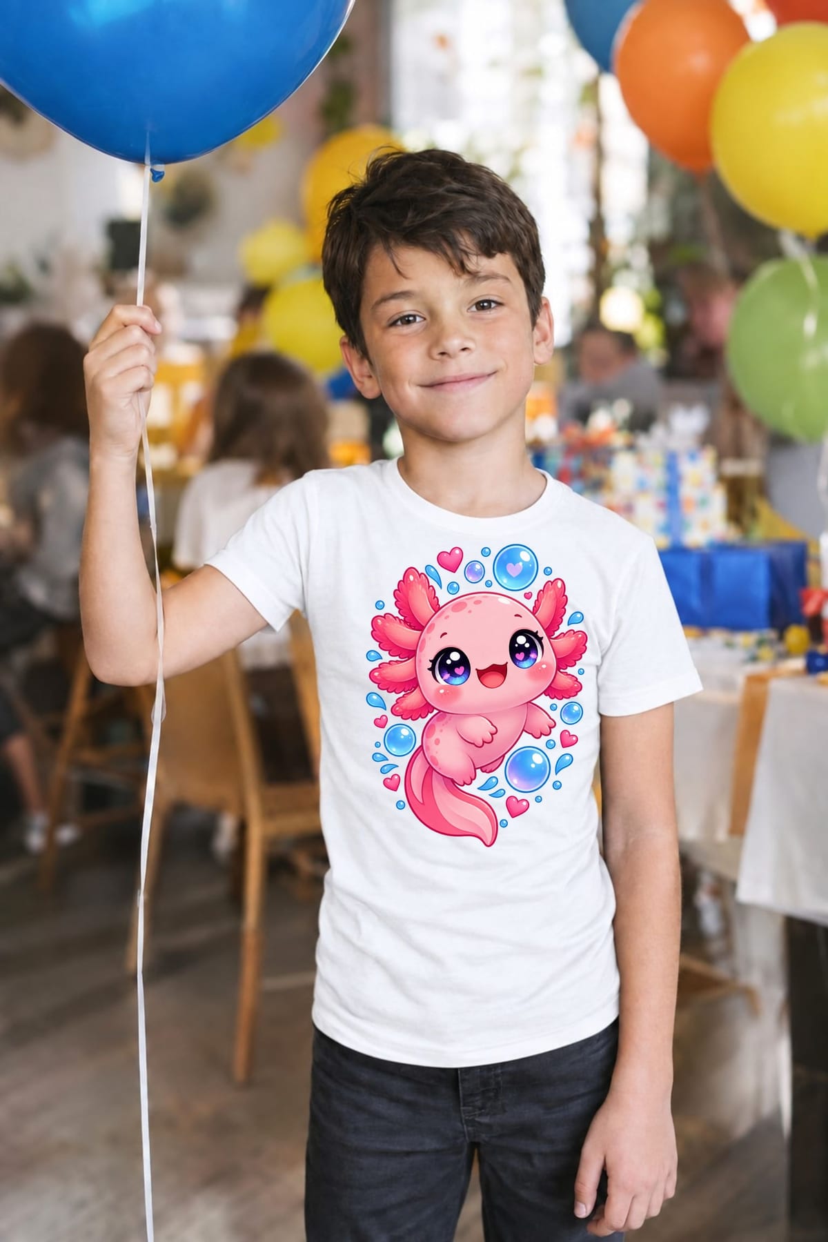 Koszulka z aksolotlem dla chłopca biała słodki styl kawaii, zdjęcie 6