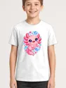 Koszulka z aksolotlem dla chłopca biała słodki styl kawaii, zdjęcie 1