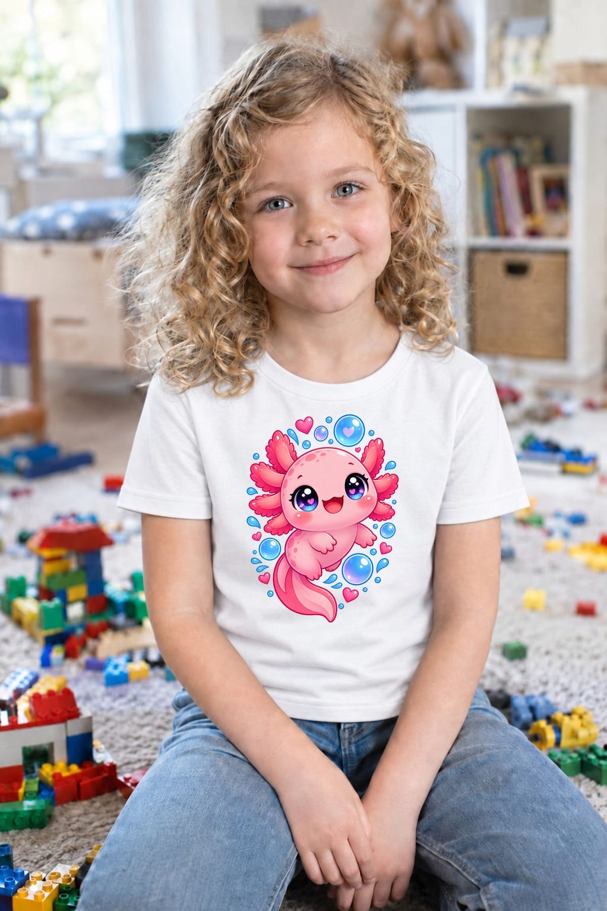 Koszulka z aksolotlem dla dziewczynki biała słodki styl kawaii, zdjęcie 8