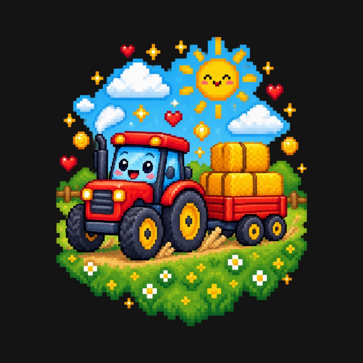 Koszulka dziecięca z traktorem z przyczepą dla chłopca czarna pixel art, zdjęcie 2