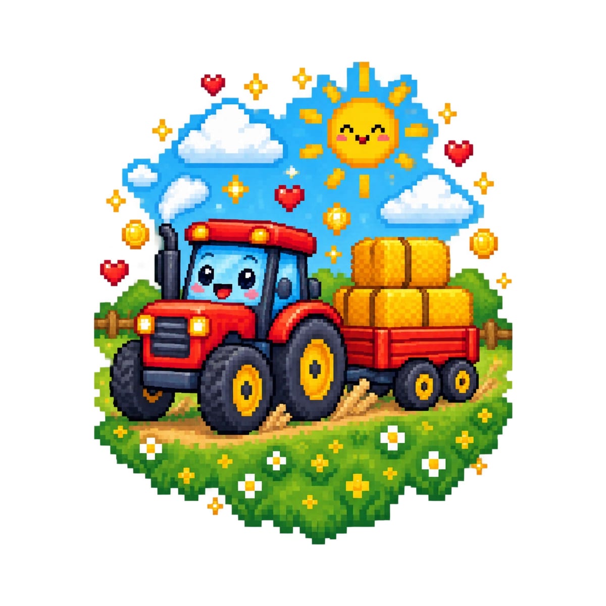 Koszulka dziecięca z traktorem z przyczepą dla chłopca biała pixel art, zdjęcie 2