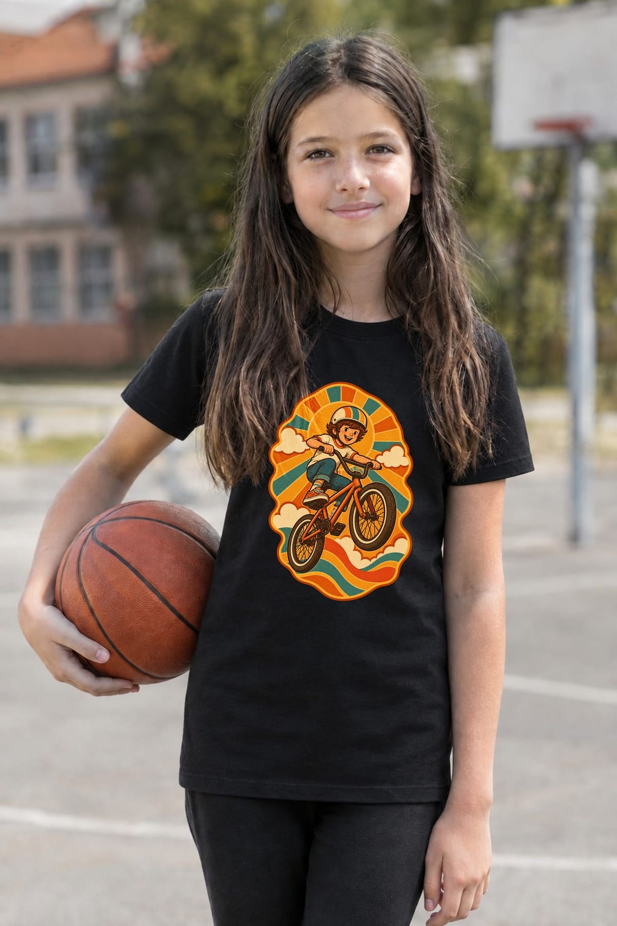 Koszulka z bmx dla dziewczynki czarna klimat retro lata 70, zdjęcie 3