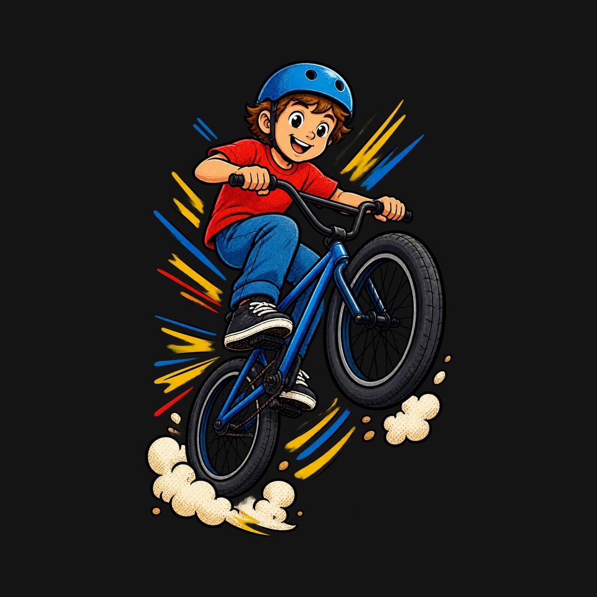 Koszulka z bmx dla chłopca czarna dynamiczny komiks, zdjęcie 2
