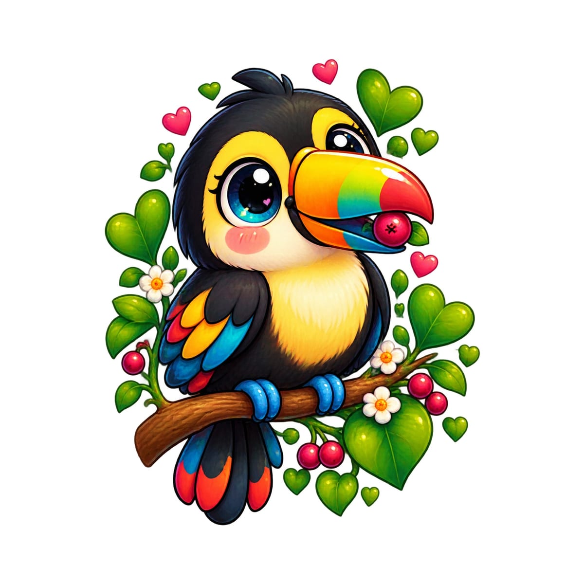 Koszulka z tukanem dla dziewczynki biała słodki styl kawaii, zdjęcie 2