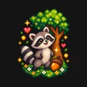 Koszulka z szopem praczem dla chłopca czarna styl pixel art, zdjęcie 2
