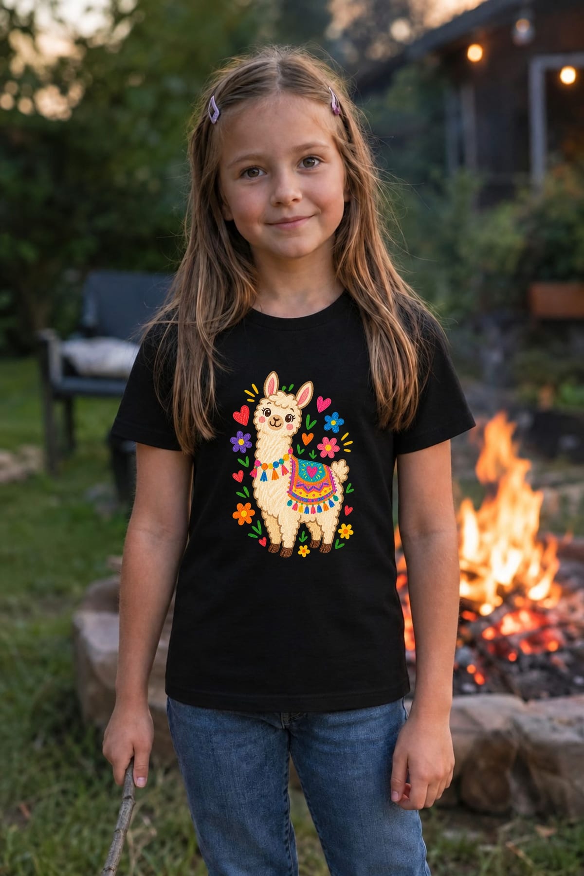 Koszulka z lamą dla dziewczynki czarna rysunek kredkami, zdjęcie 5